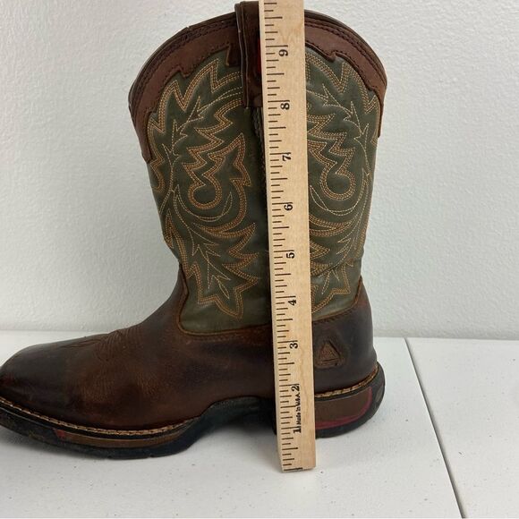 Rocky Kids 4M Long Range Western‎ Boot Brown/Green Leather Square Toe Farm Barn - Picture 6 of 13